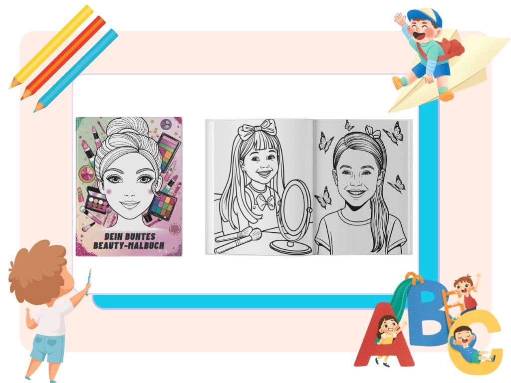 Beauty Malbuch für Mädchen mit großen Schmink-Vorlagen und liebevoll illustrierten Gesichtern