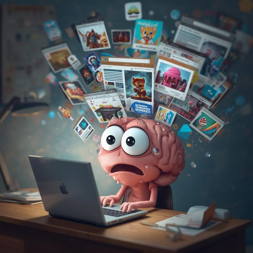 Modern Neutral Freebie Lead Magnet Mockup Instagram Post (2) Überwältigtes Gehirn vor dem Computer