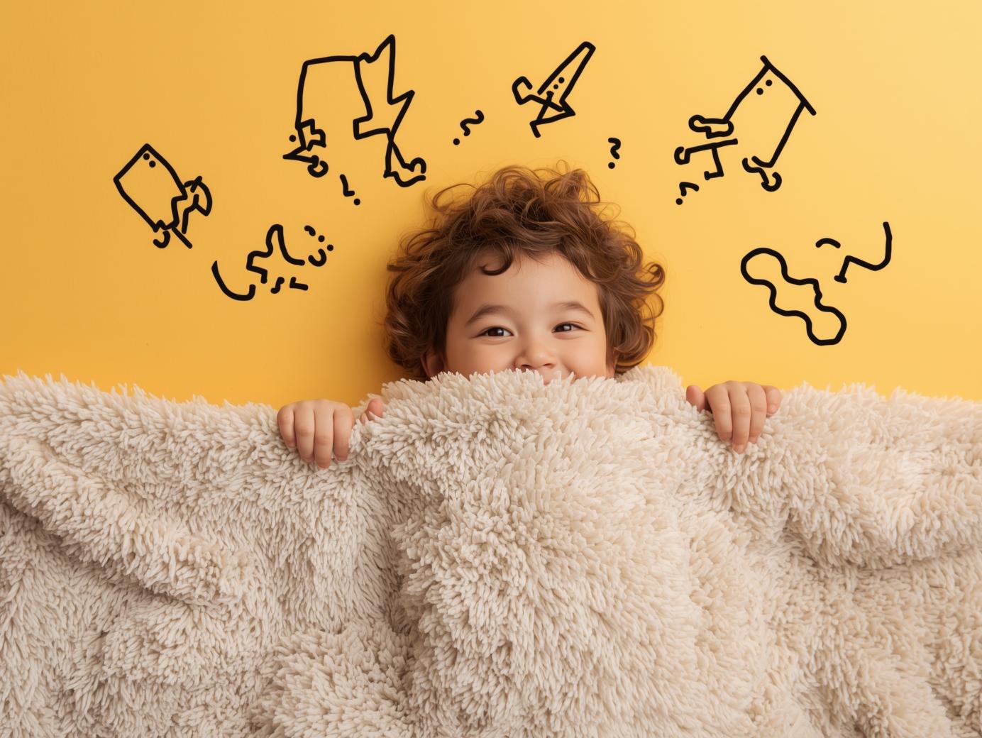 Ein Kind unter einer großen Decke.