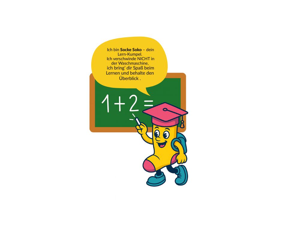 Socke Soko Buntes Maskottchen erklärt Mathematik.