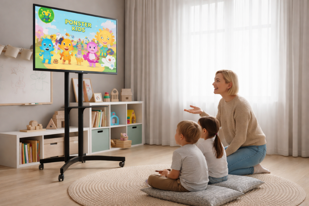 Kinder schauen einen Fernseher an.